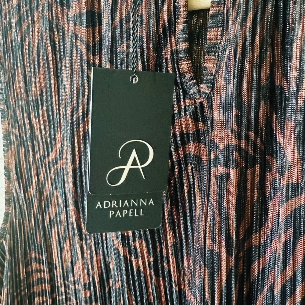 Adrianna Papell Plisse Mock Neck Top Copper Black Animal Print XL NWT Mobwife - Picture 6 of 8
